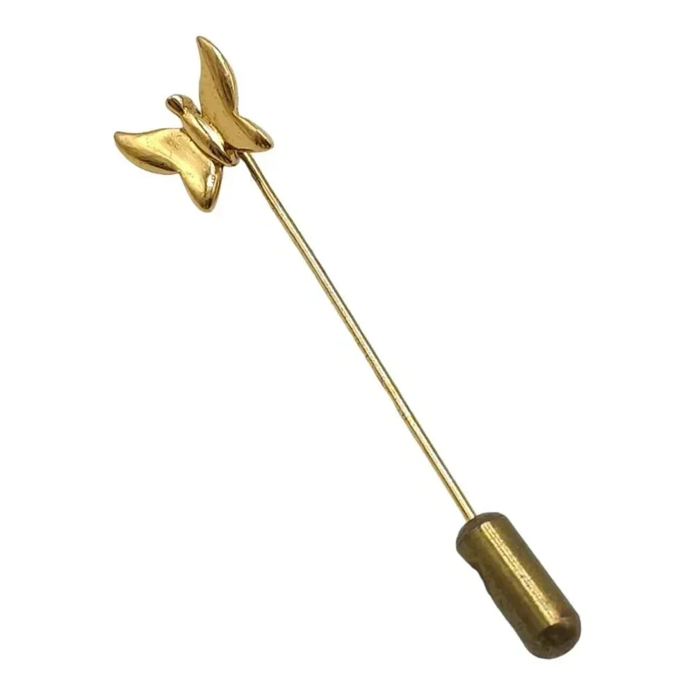Butterfly Lapel Hat Stick Pin Gold Tone Vintage